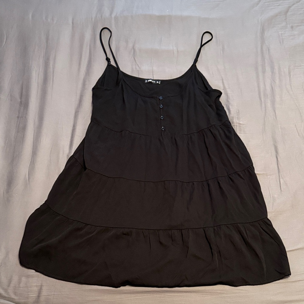 Fb Sister Black Spaghetti Strapped Tiered Dress